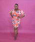 Plus size bodycon flower pattern dress with drawstring in the front. 