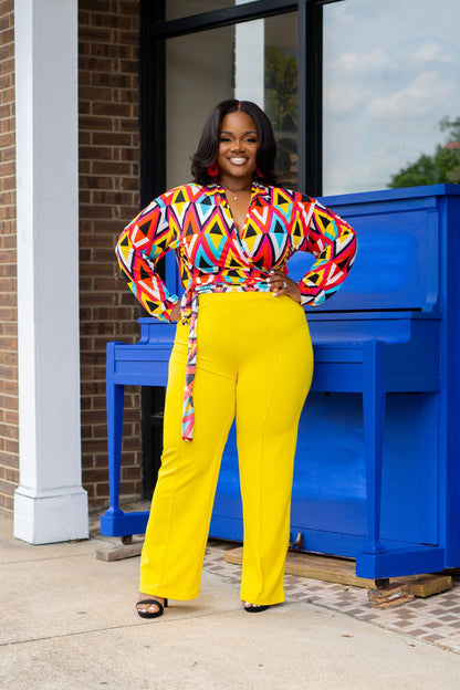 Yellow Plus Size Wide Leg Pants