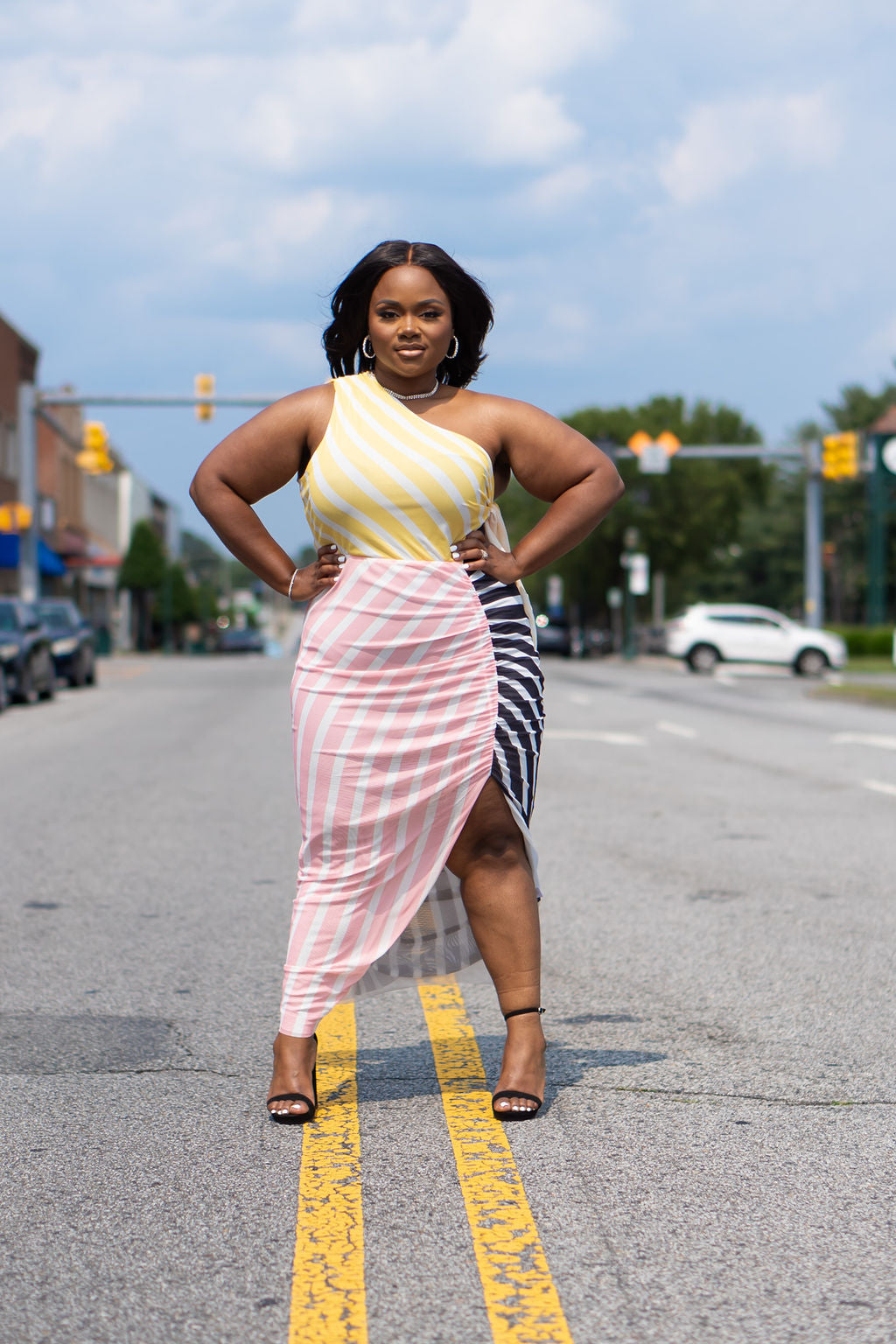 Asymmetrical Plus Size Bodycon Stripe Dress